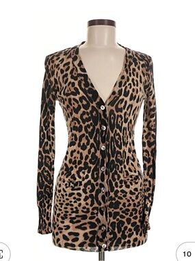 Ellison Leopard-Print Button-Front Cardigan in Brown & Black